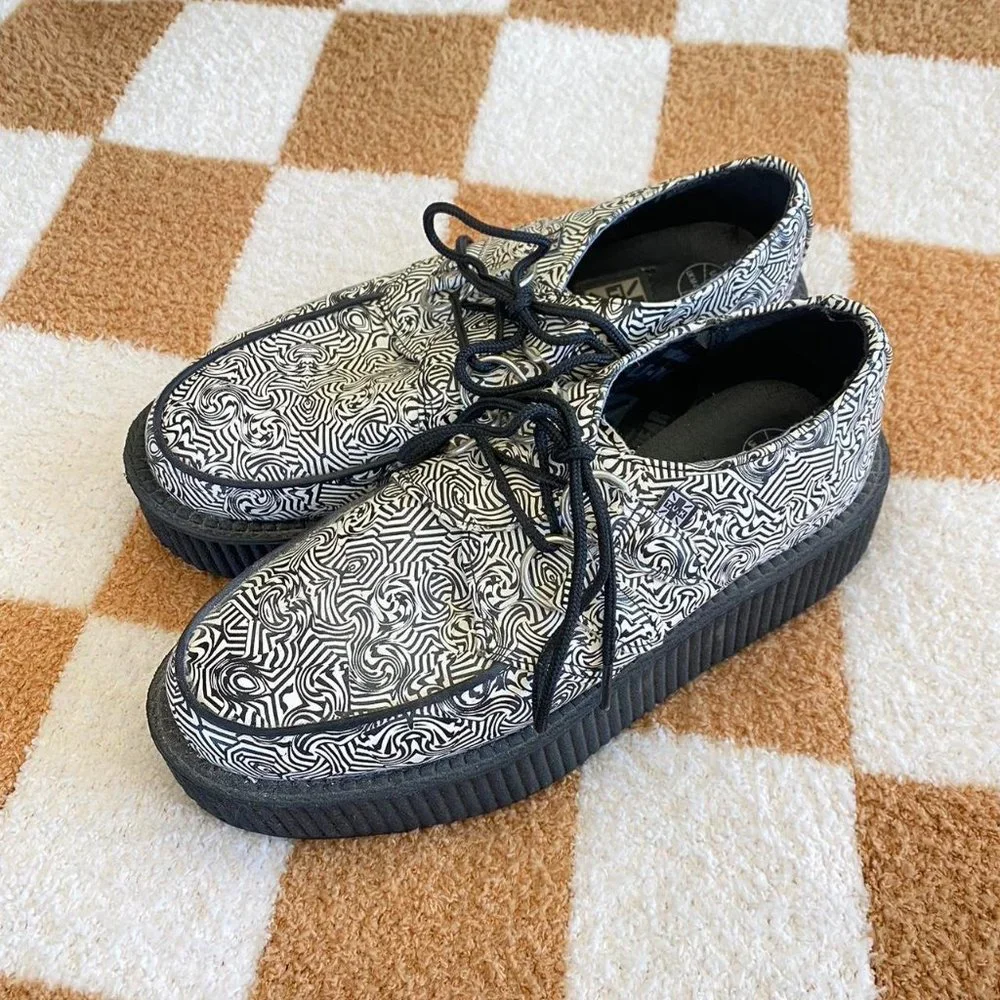 T.U.K Black and White Patterned Platform Shoes